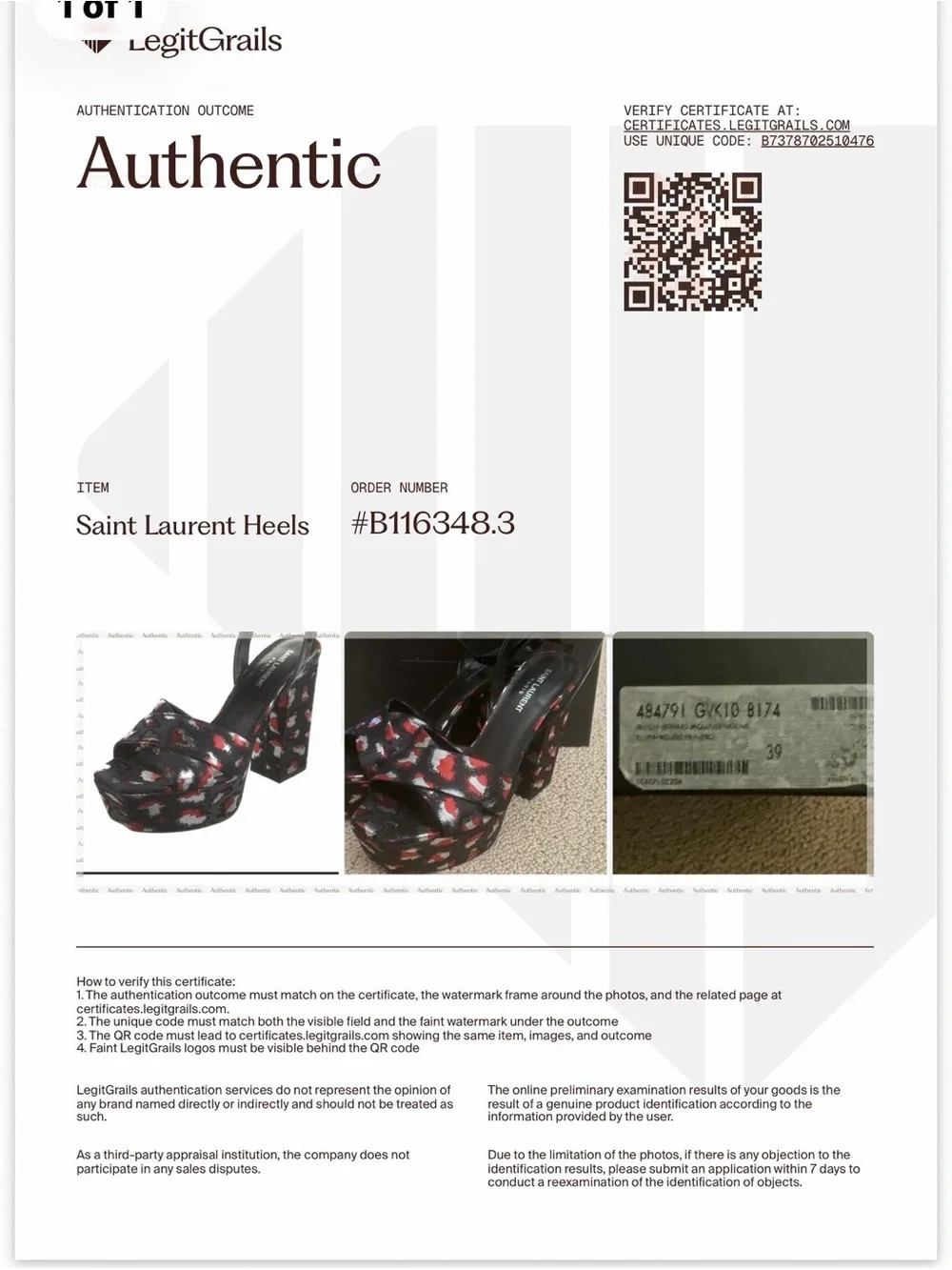 NWT Authenticated Saint Laurent Black and Red Patterned Platform Heels